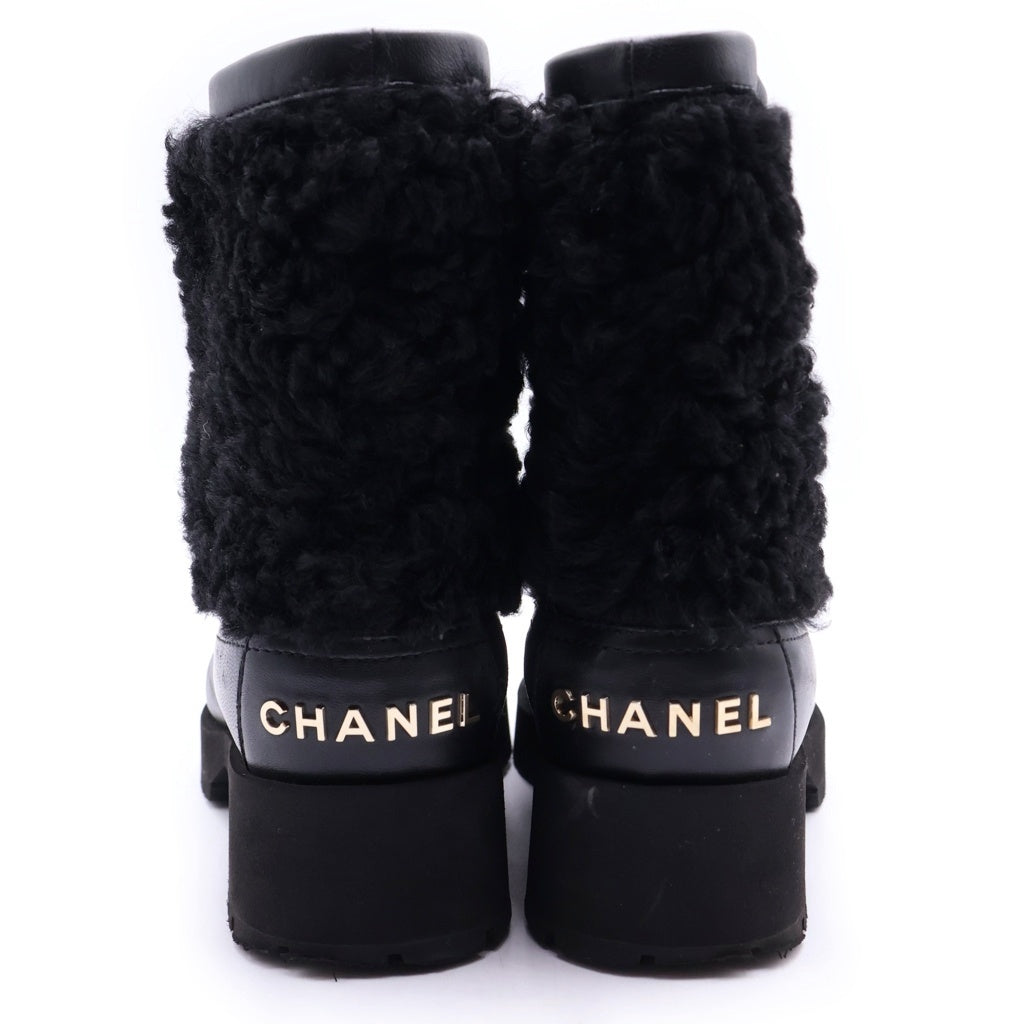 CHANEL(シャネル) 25AW ショート ブーツ シアリング ラムスキン ボア バックロゴ ブラック G46636 レディース