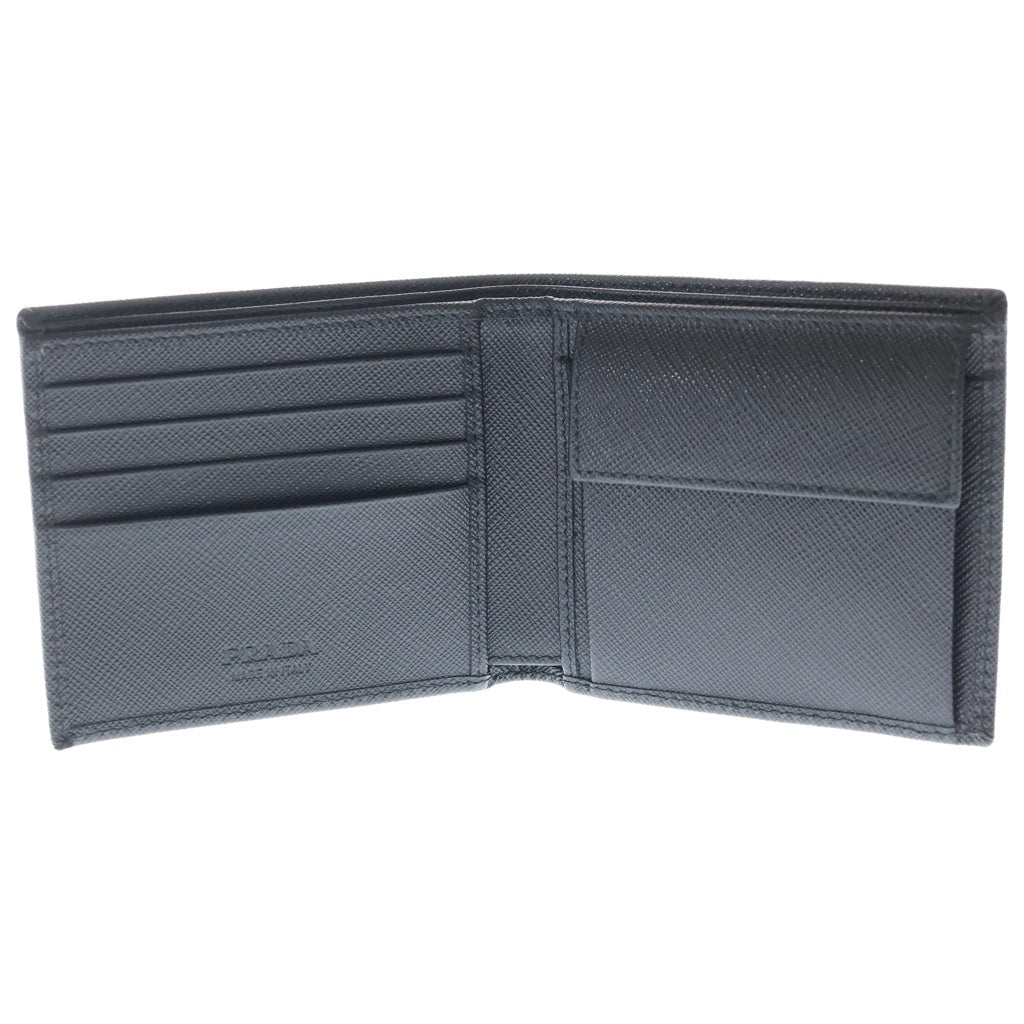PRADA(プラダ) サフィアーノ 二つ折り財布 コンパクトウォレット カードケース ブラック レザー 2MO738