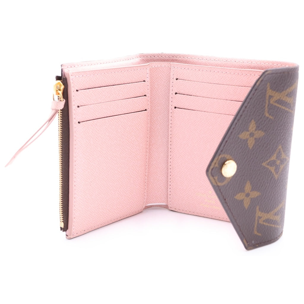 LOUIS VUITTON(ルイヴィトン) モノグラム ポルトフォイユ・ヴィクトリーヌ ローズバレリーヌ コンパクトウォレット 三つ折り財布 コインケース ブラウン×ピンク レザー M62360 ゴールド金具 レディース