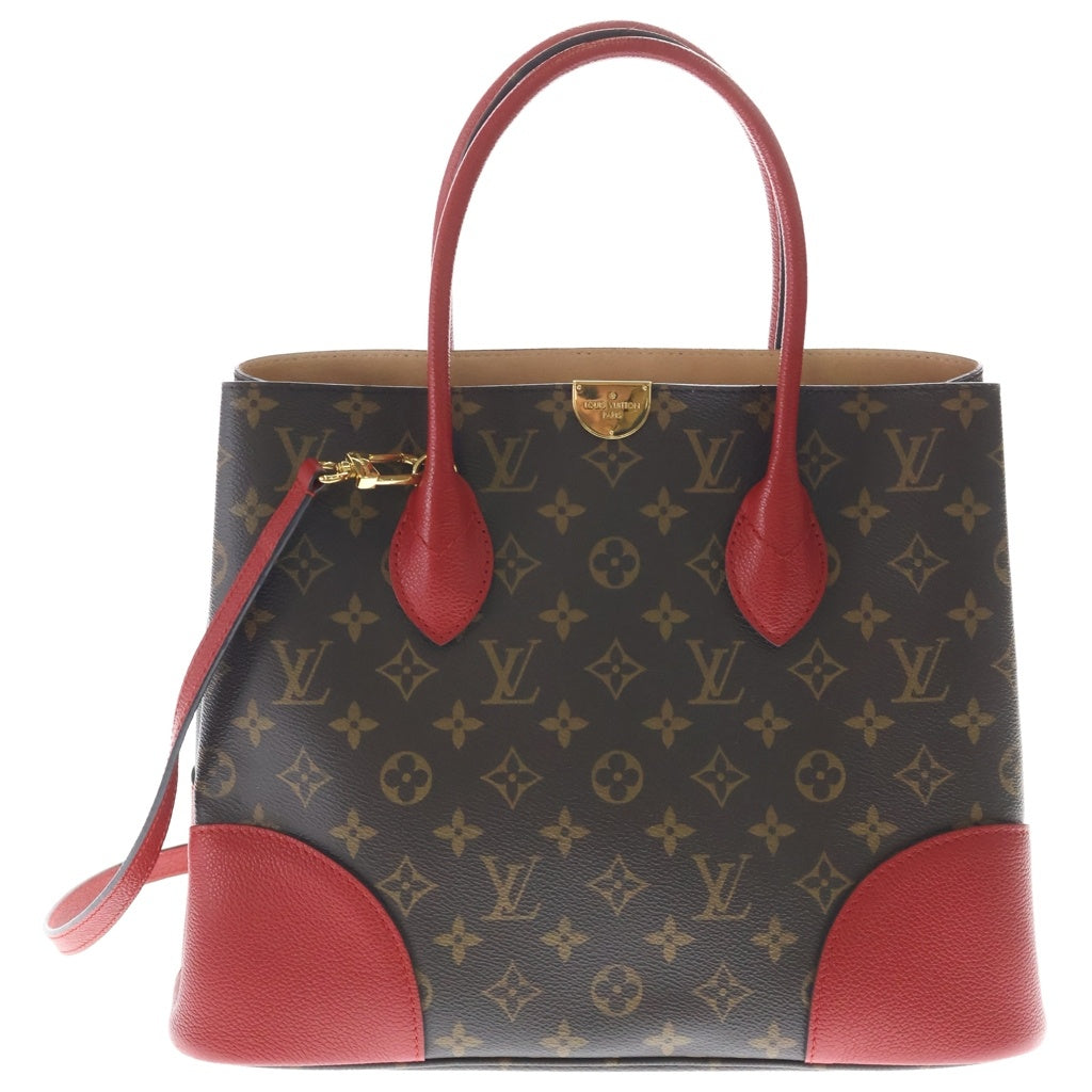 LOUIS VUITTON(ルイヴィトン) モノグラム フランドリン 2WAYバッグ トートバッグ ハンドバッグ ショルダーバッグ ブラウン×レッド レザー×PVC M41596 ゴールド金具 レディース