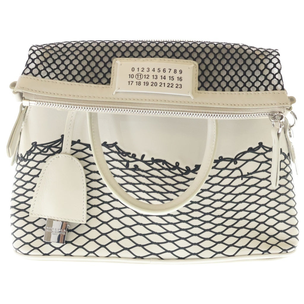 MM6 Maison Margiela(エムエムシックスメゾンマルジェラ) 5AC ミディアム 2WAYバッグ ハンドバッグ ショルダーバッグ ホワイト×ブラック レザー シルバー金具 レディース