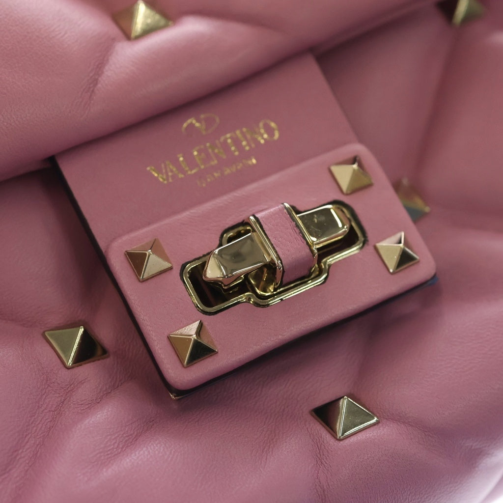 VALENTINO(ヴァレンティノ) キャンディロックスタッズ 2WAYバッグ ハンドバッグ ショルダーバッグ ピンク レザー ゴールド金具 レディース