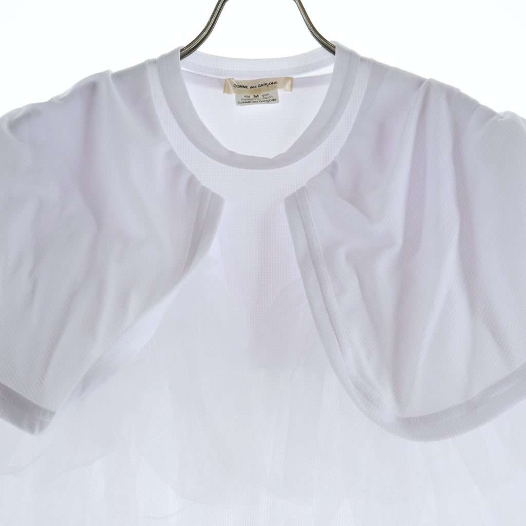 COMME des GARCONS(コムデギャルソン) 22SS AD2021 オーガンジー レイヤード ボリュームスリーブ メッシュ 半袖Tシャツ カットソー ホワイト レディース GI-T009