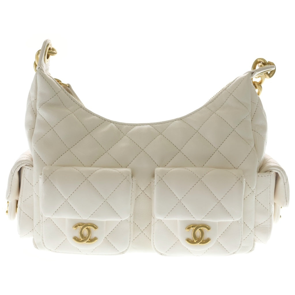 CHANEL(シャネル) マトラッセ マキシ ホーボー バッグ ラムスキン ゴールド金具 チェーントートバッグ AS5339 ホワイト レディース