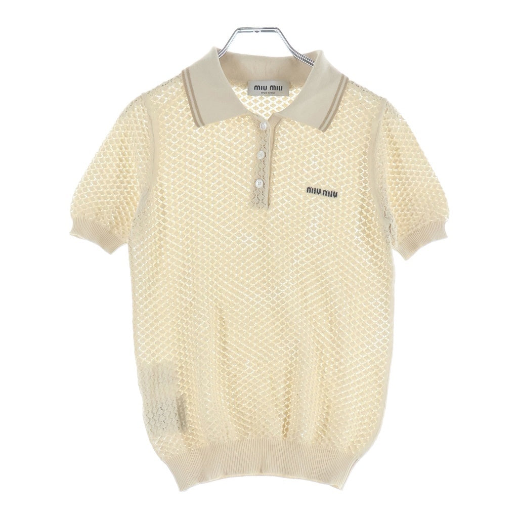 miumiu(ミュウミュウ) ニュートラル ロゴモチーフ ニットポロシャツ ベージュ #36