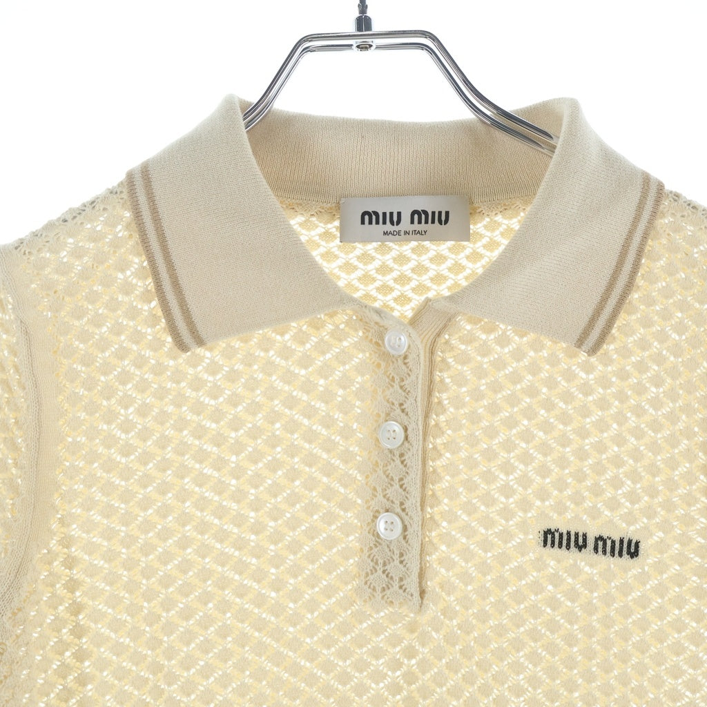 miumiu(ミュウミュウ) ニュートラル ロゴモチーフ ニットポロシャツ ベージュ #36