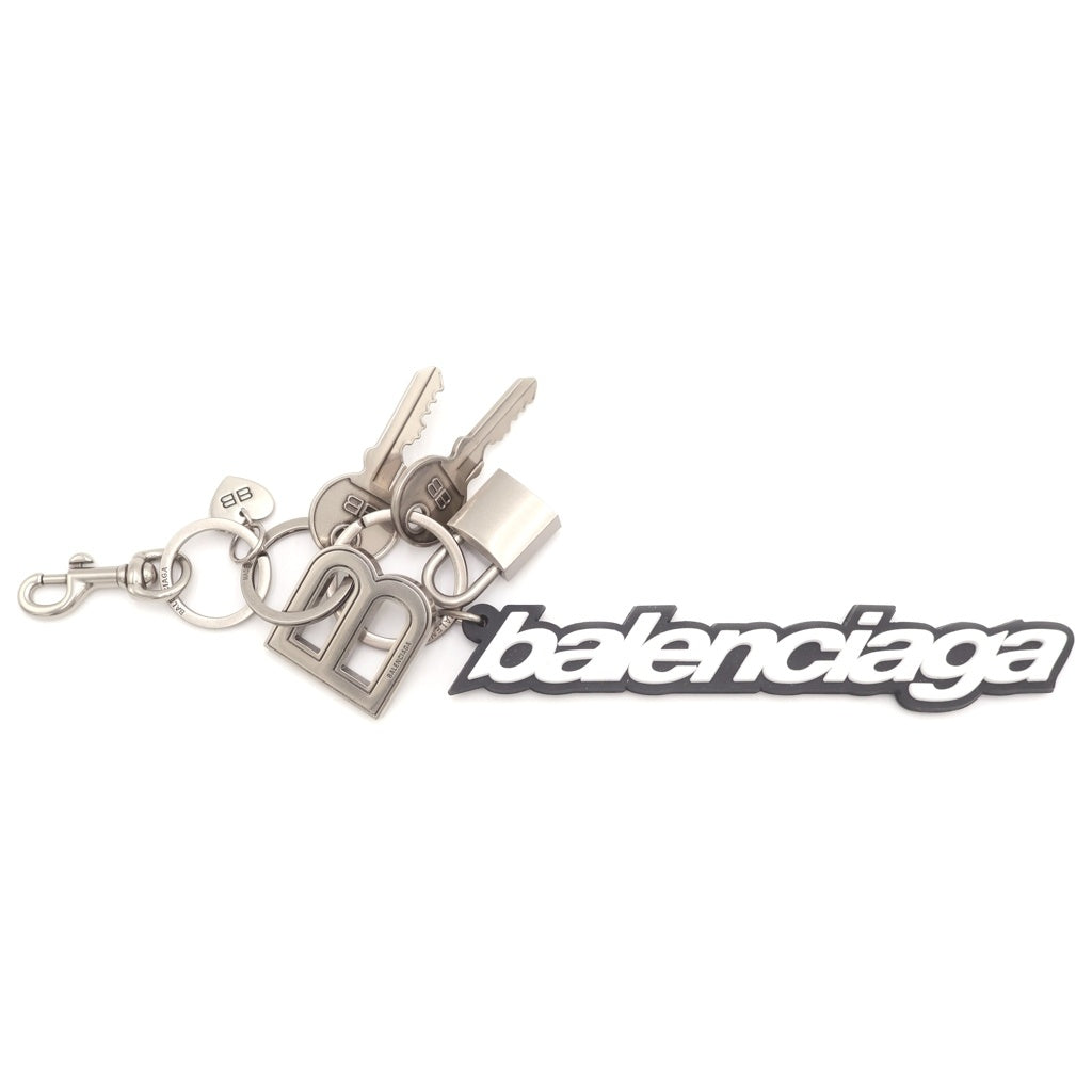 BALENCIAGA(バレンシアガ) KIT キット ロゴモチーフ チャーム キーリング メタル×ラバー ブラック/ホワイト/シルバー レディース