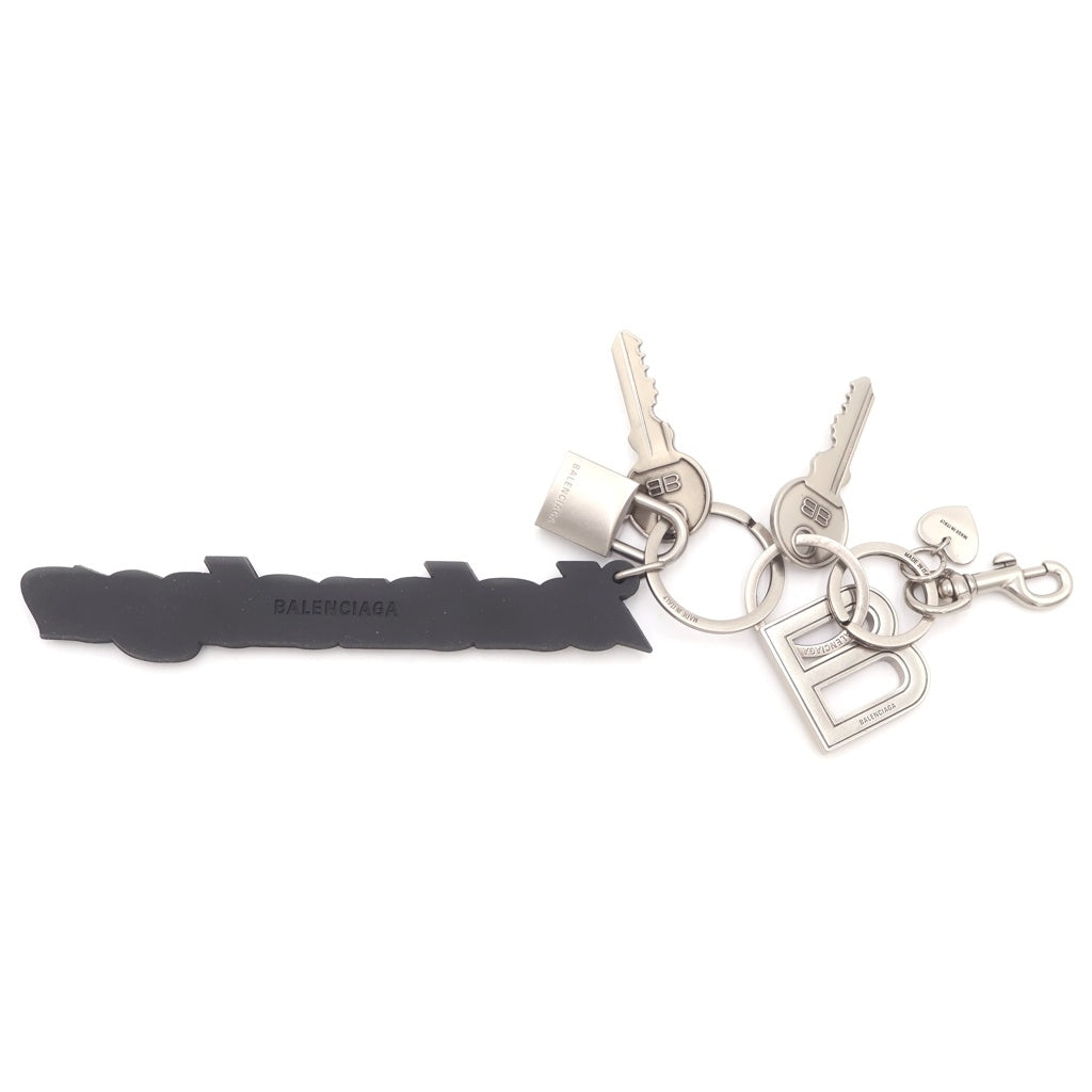 BALENCIAGA(バレンシアガ) KIT キット ロゴモチーフ チャーム キーリング メタル×ラバー ブラック/ホワイト/シルバー レディース