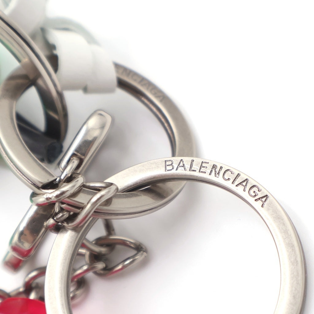 BALENCIAGA(バレンシアガ) Aki アキ ロゴモチーフ チャーム キーリング ミラー レザー×ラバー×メタル グリーン/グレー/シルバー マルチカラー レディース