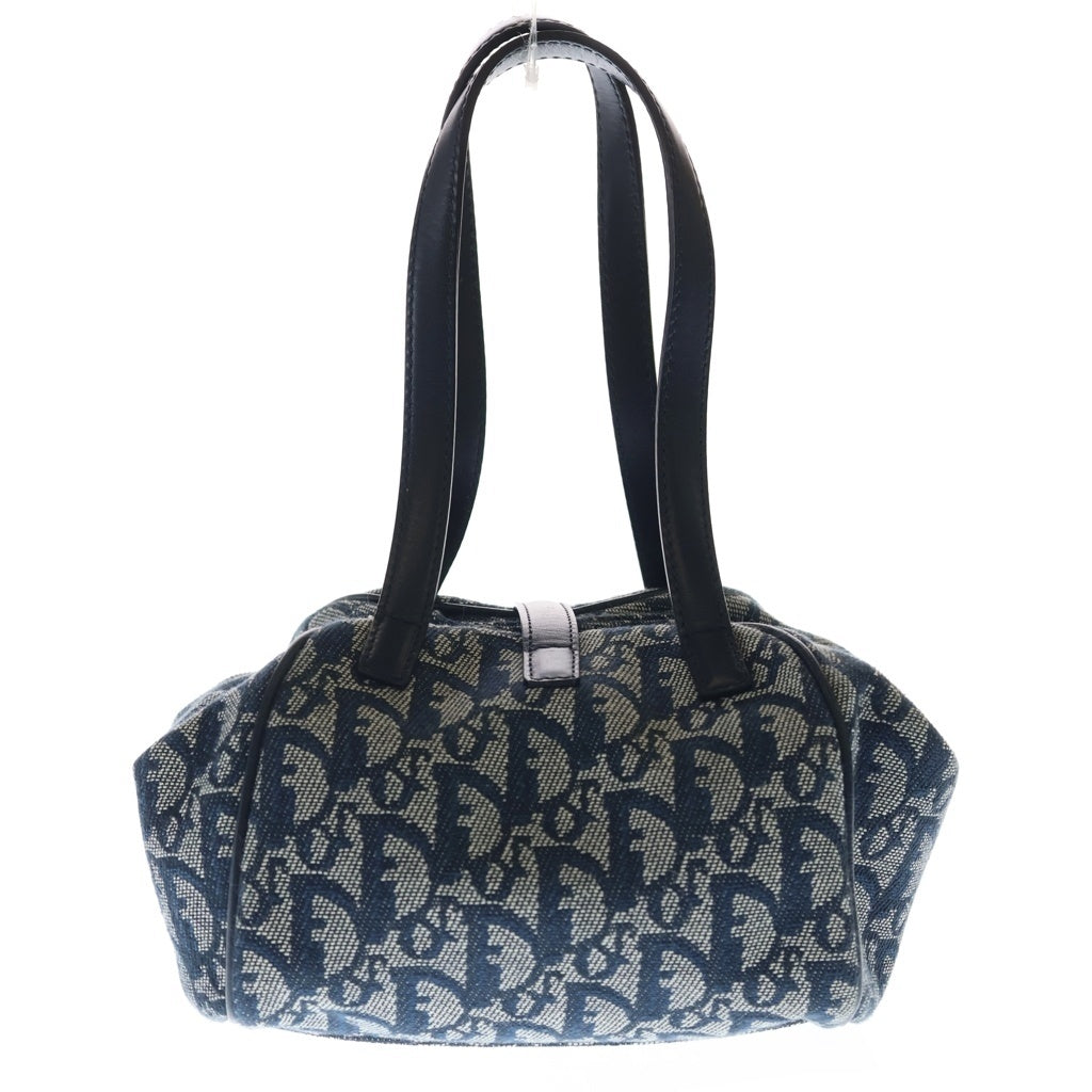 Christian Dior(クリスチャンディオール) トロッター オブリーク 総柄 D金具 キャンバス×レザー ジャガード ハンドバッグ ネイビー レディース