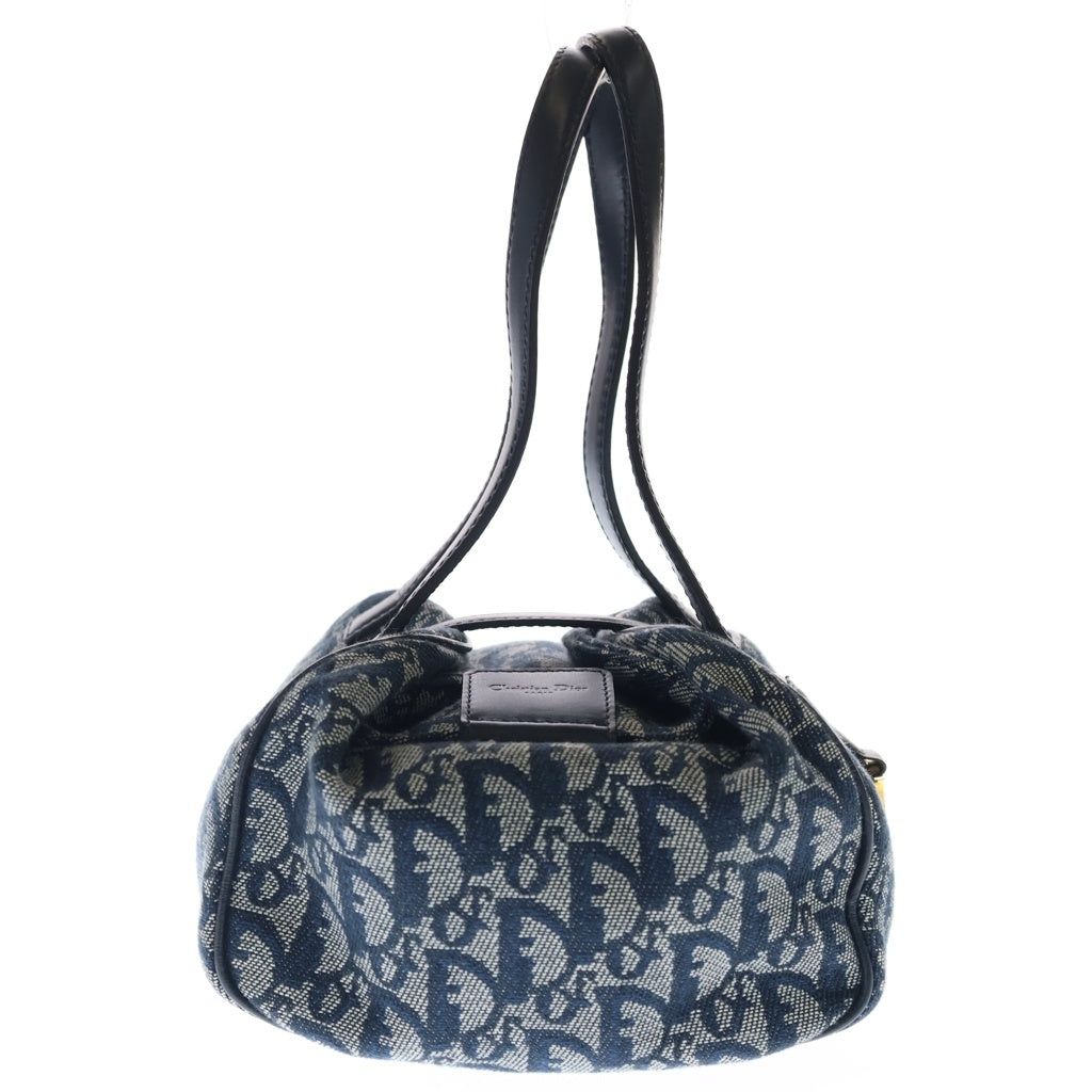 Christian Dior(クリスチャンディオール) トロッター オブリーク 総柄 D金具 キャンバス×レザー ジャガード ハンドバッグ ネイビー レディース