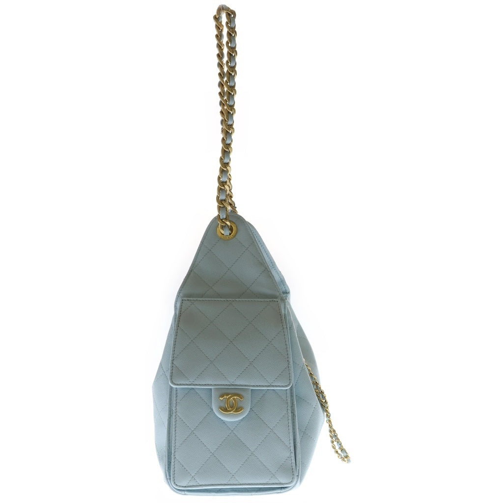 CHANEL(シャネル) シャネル25 スモール ワンショルダーバッグ チェーンバッグ ライトブルー キャビアスキン AS5293 ゴールド金具 レディース