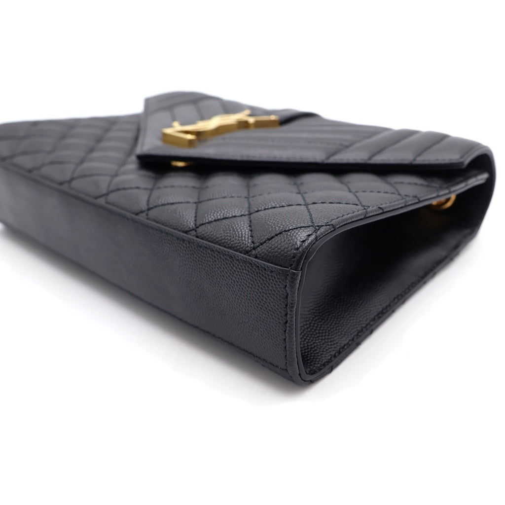 YVES SAINT LAURENT(イヴサンローラン) エンヴェロップ ミディアム チェーンショルダーバッグ ブラック キャビア 600185 ゴールド金具 レディース