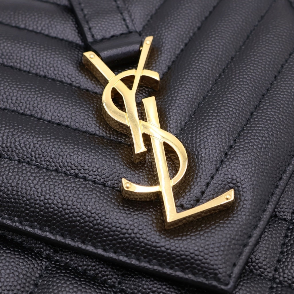YVES SAINT LAURENT(イヴサンローラン) エンヴェロップ ミディアム チェーンショルダーバッグ ブラック キャビア 600185 ゴールド金具 レディース