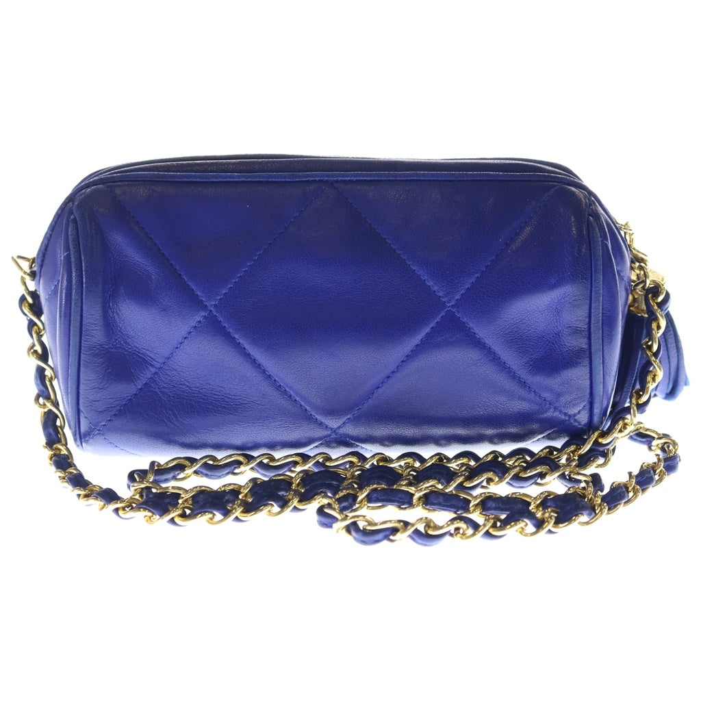CHANEL(シャネル) マトラッセ ミニ バレル フリンジ タッセル ラムスキン レザー チェーンショルダーバッグ ゴールド金具 ブルー シール レディース