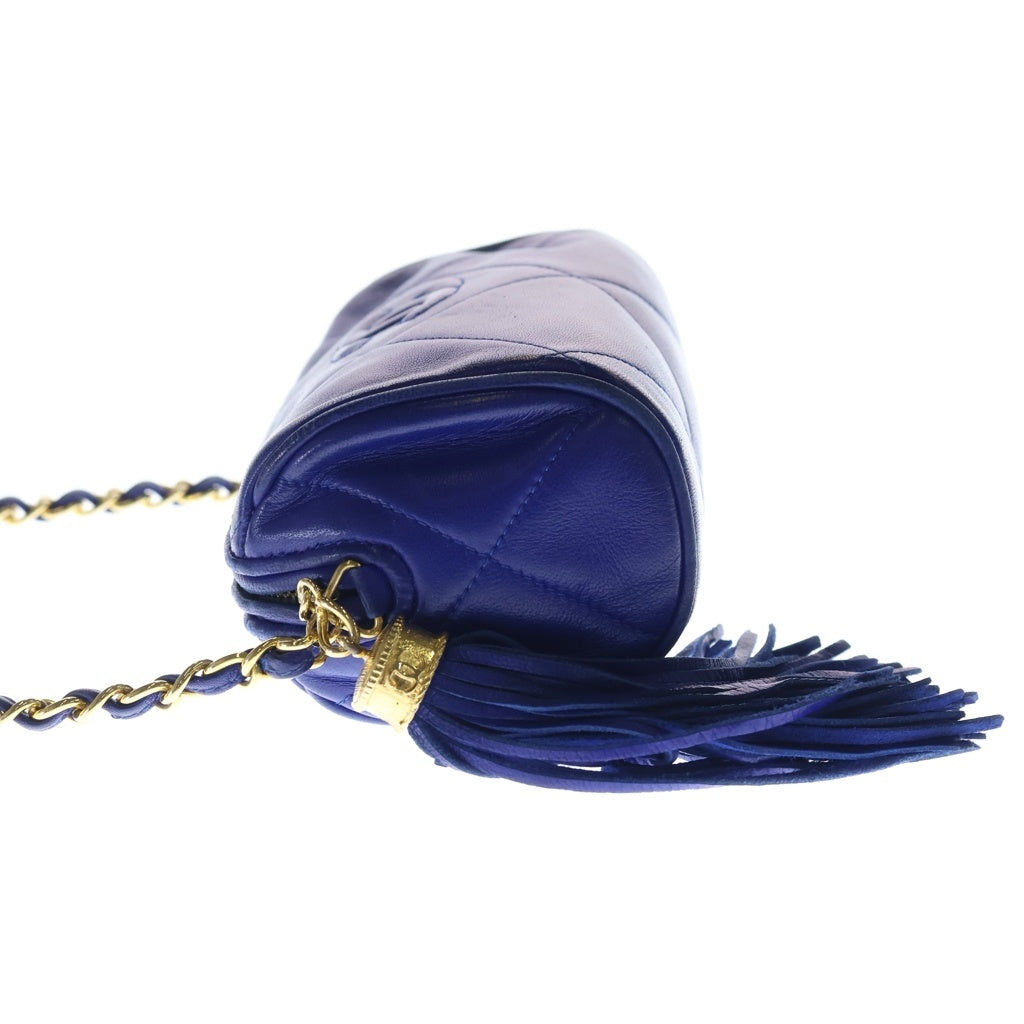 CHANEL(シャネル) マトラッセ ミニ バレル フリンジ タッセル ラムスキン レザー チェーンショルダーバッグ ゴールド金具 ブルー シール レディース