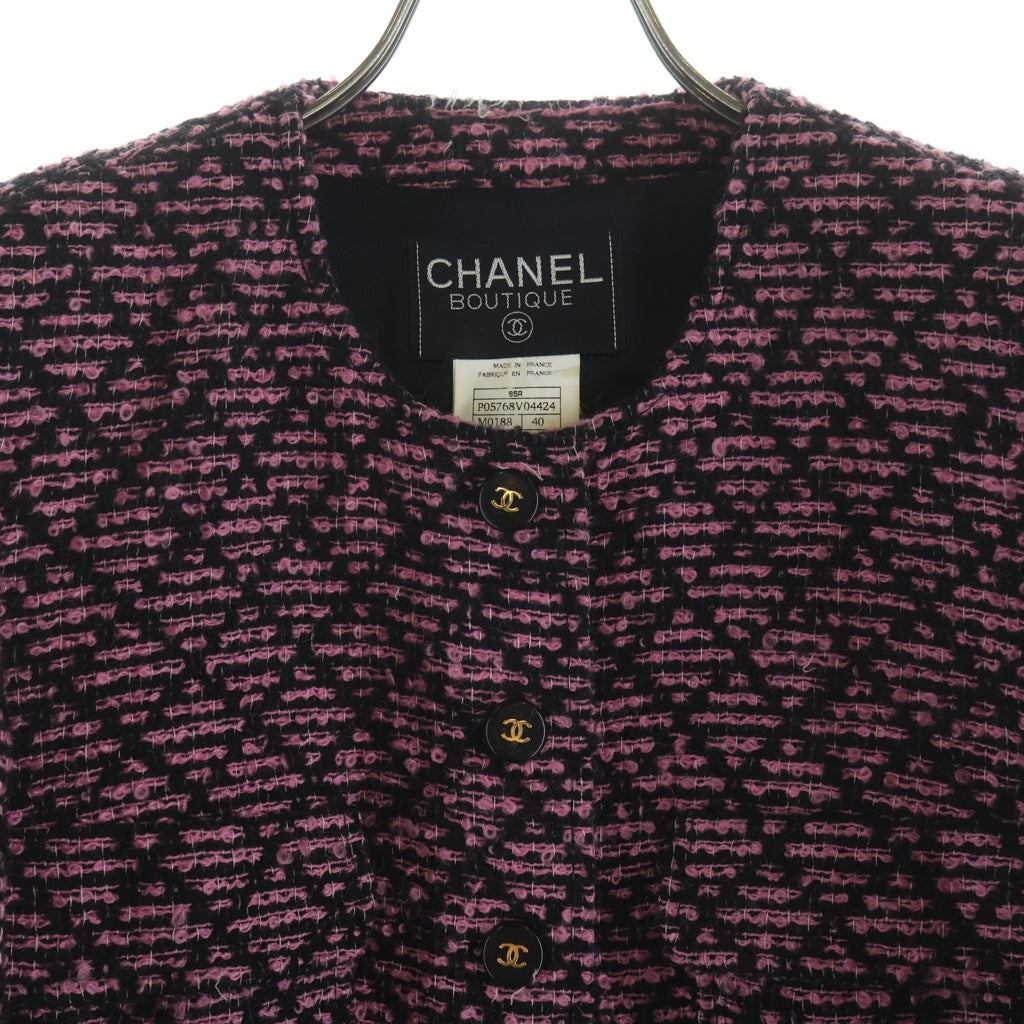 CHANEL(シャネル) ヴィンテージチェック柄 ココボタンツイードウールジャケット ピンク #40 P05312V04280 レディース