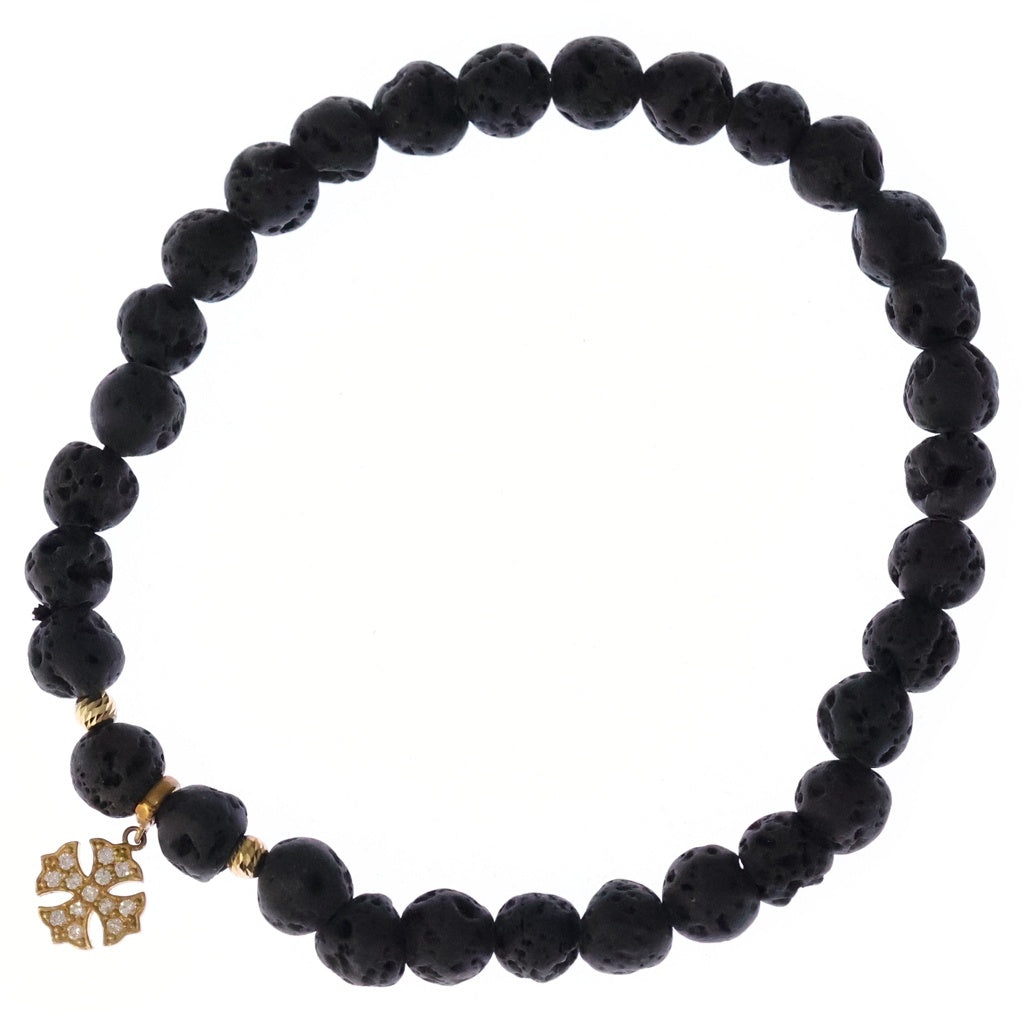 Loree Rodkin(ローリーロドキン) LAVA STONE ラヴァストーン ブレスレット クロスチャーム 18K ゴールド ブラック