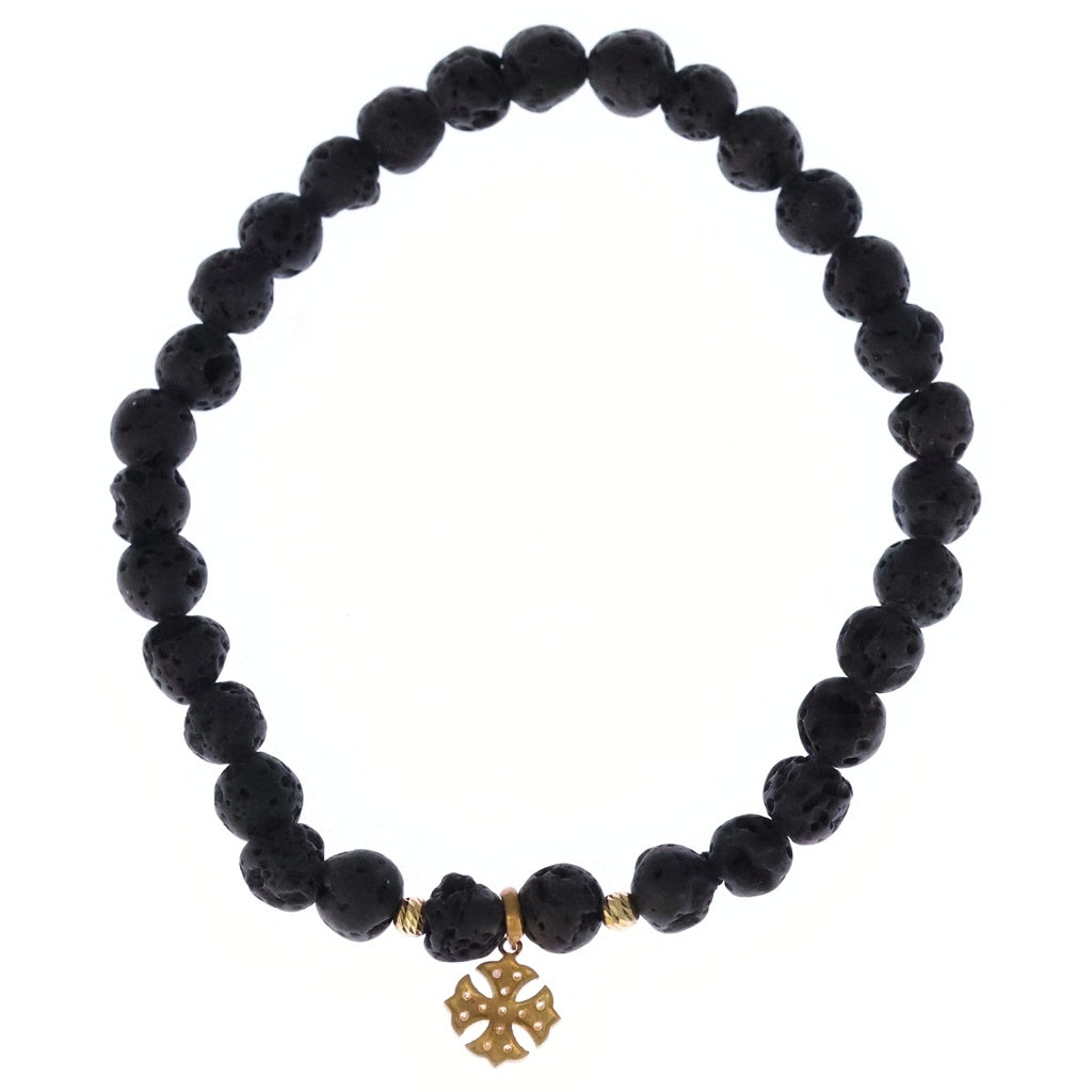 Loree Rodkin(ローリーロドキン) LAVA STONE ラヴァストーン ブレスレット クロスチャーム 18K ゴールド ブラック