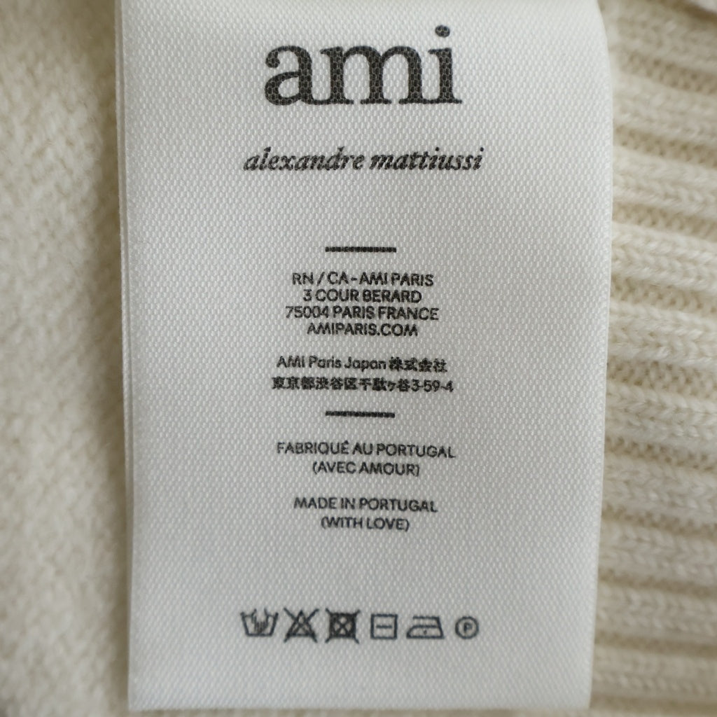 ami(アミ) ハートロゴ 長袖ニット セーター ウール クルーネック ホワイト BFUKS002