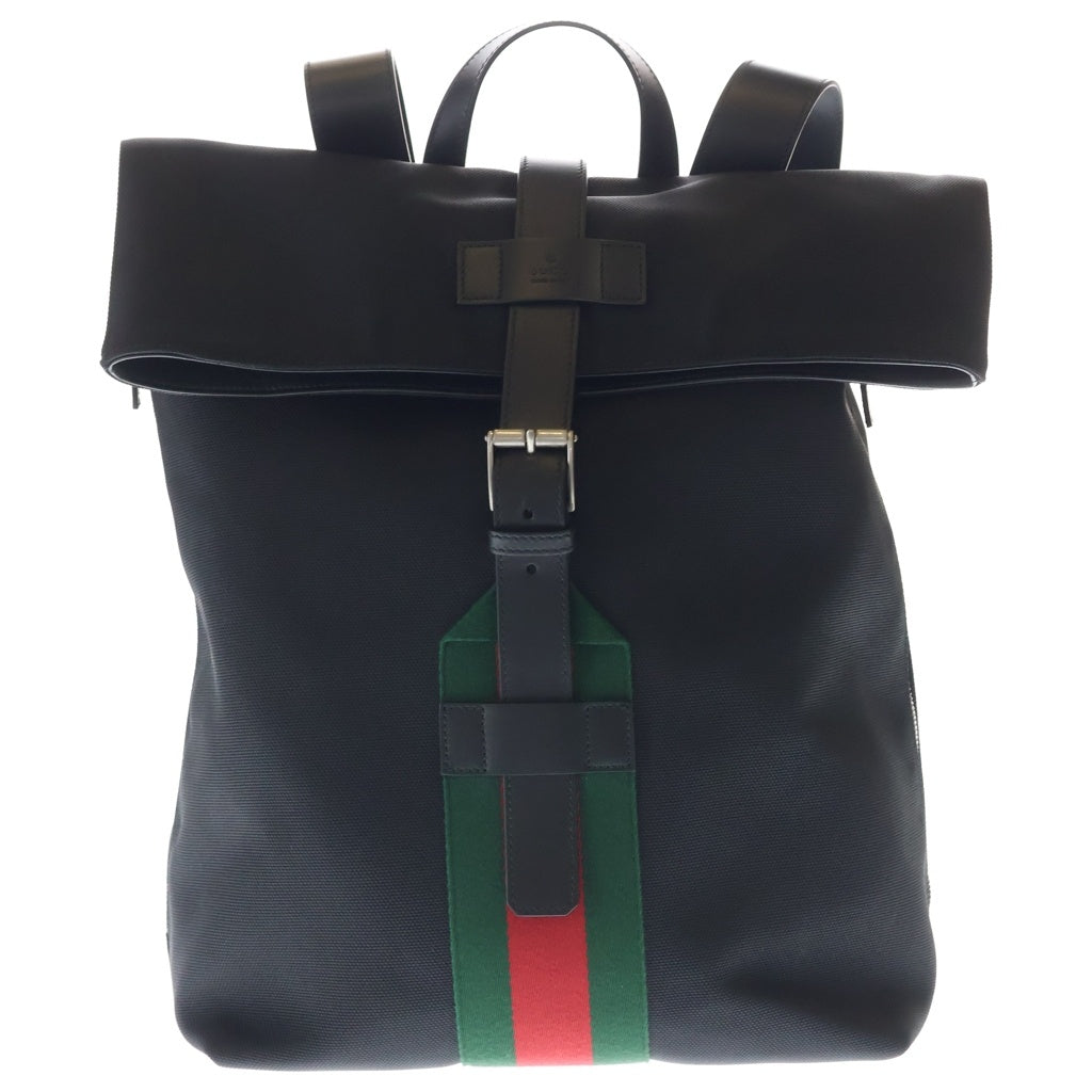 GUCCI(グッチ) シェリーライン バックパック リュックサック ブラック ナイロン×レザー 619749 シルバー金具 レディース