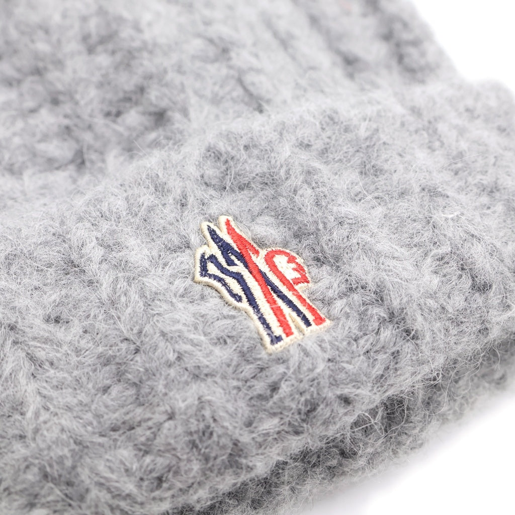 MONCLER(モンクレール) 25AW ロゴ刺繍 アルパカ ウール混 ニットキャップ 帽子 ビーニー グレー K20983B00001 M5381 レディース