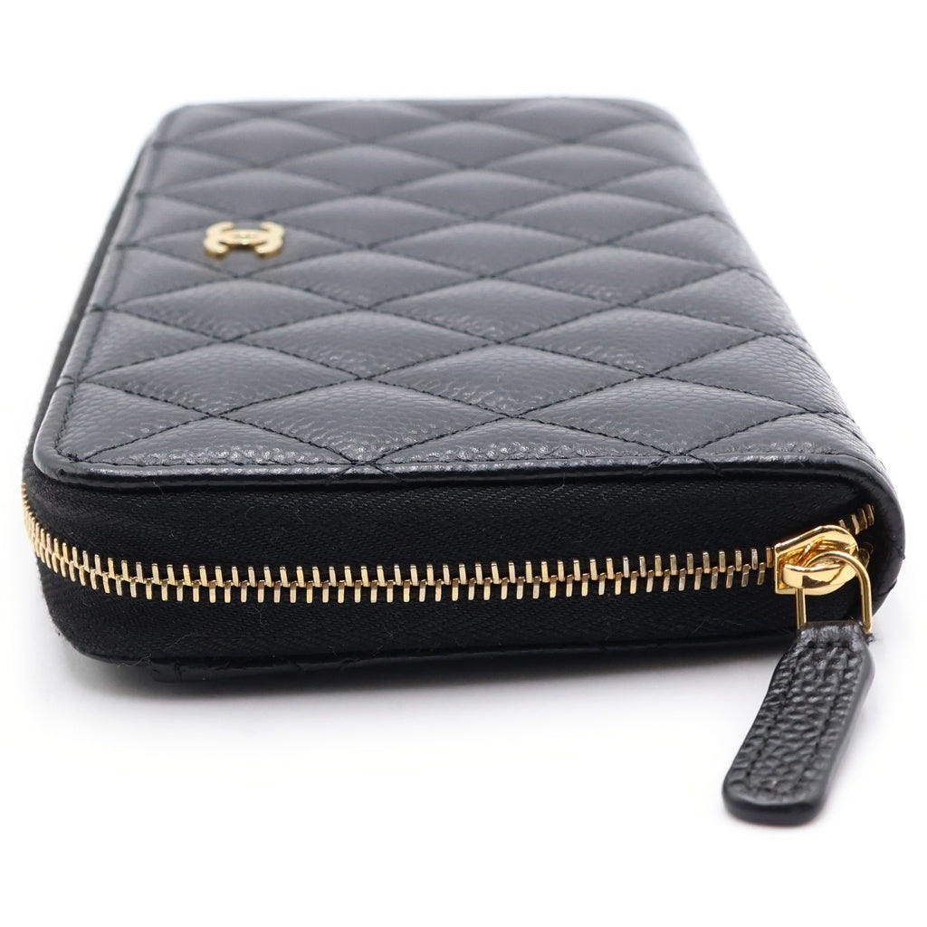 CHANEL(シャネル) マトラッセ クラシック ラウンドファスナーウォレット ロングウォレット 長財布 カードケース ブラック キャビアスキン ゴールド金具 レディース