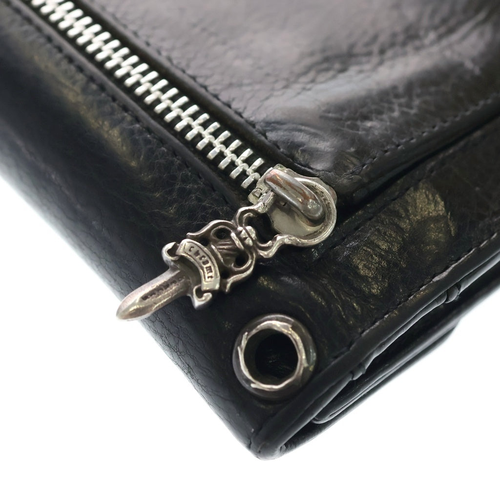 CHROME HEARTS(クロムハーツ) WAVE ウェーブ レザーロングウォレット 長財布 カードケース ブラック レザー