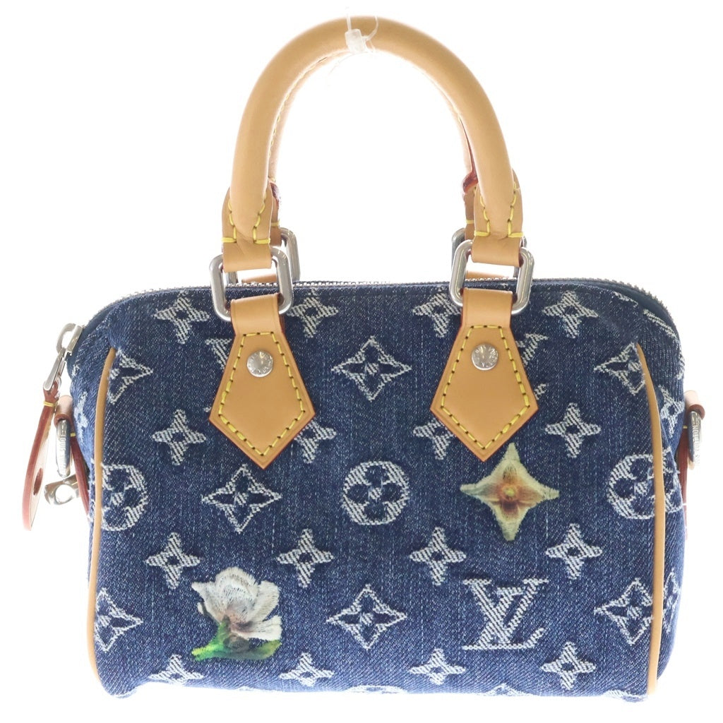 LOUIS VUITTON(ルイヴィトン) モノグラムフラワーデニム スピーディ・バンドリエール18 2WAYハンドバッグ ショルダーバッグ インディゴブルー×レザー M27557 シルバー金具 レディース