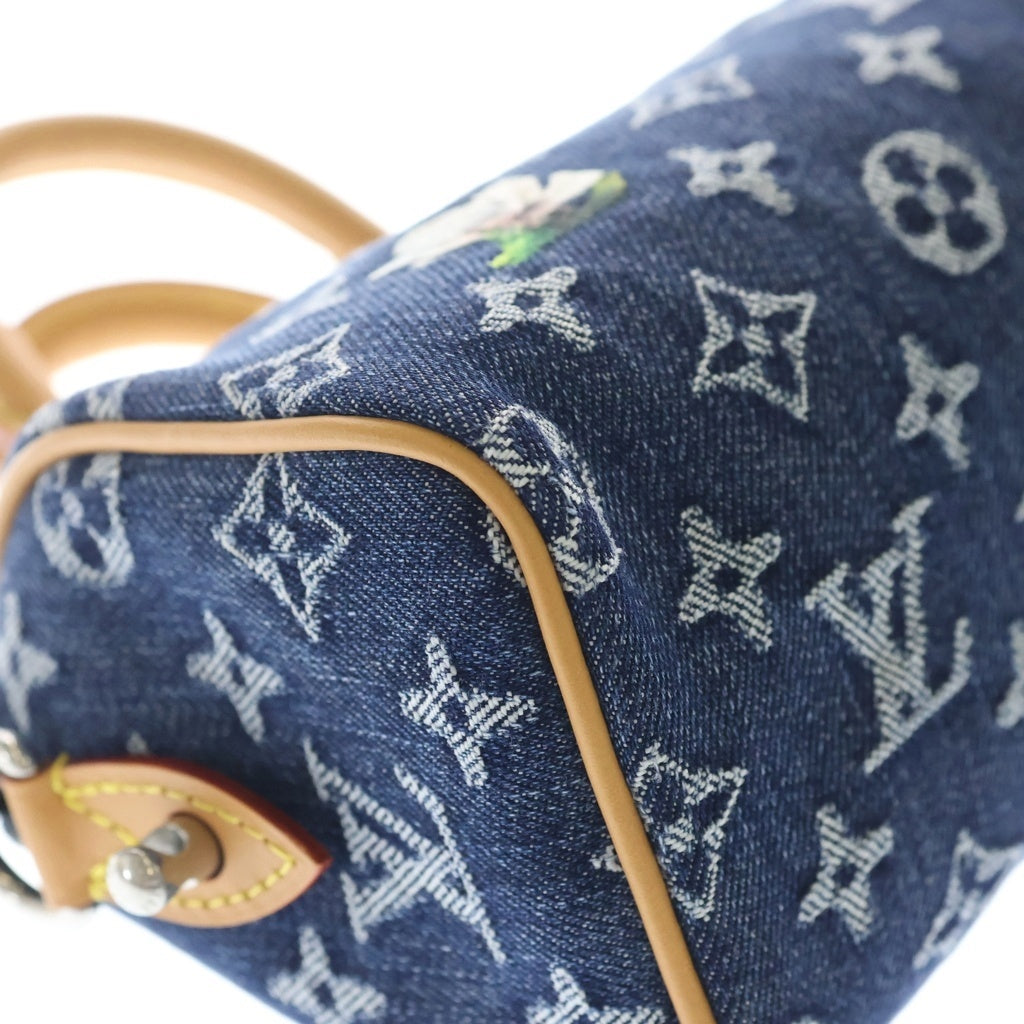 LOUIS VUITTON(ルイヴィトン) モノグラムフラワーデニム スピーディ・バンドリエール18 2WAYハンドバッグ ショルダーバッグ インディゴブルー×レザー M27557 シルバー金具 レディース