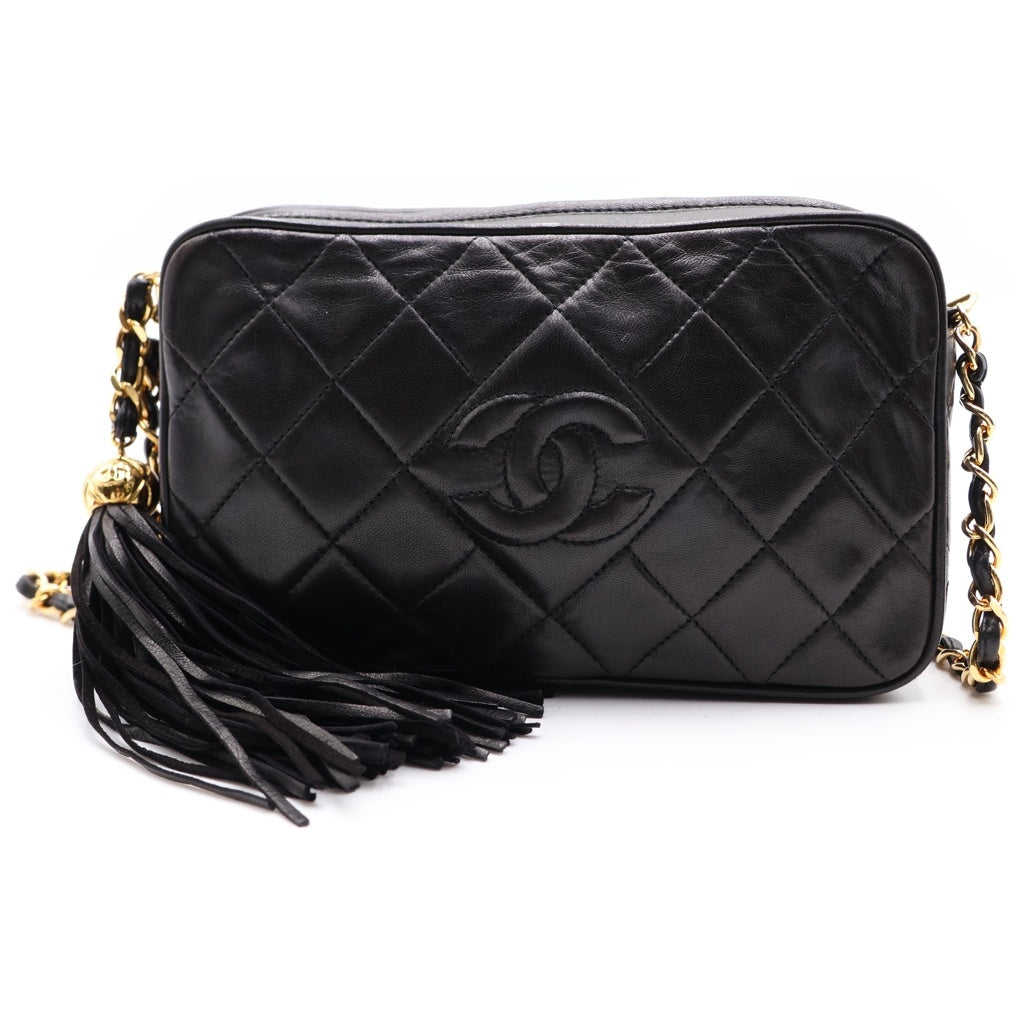 CHANEL(シャネル) マトラッセ ココマーク タッセル フリンジ ラムスキン ゴールド金具 ミニ チェーンショルダーバッグ ブラック レディース