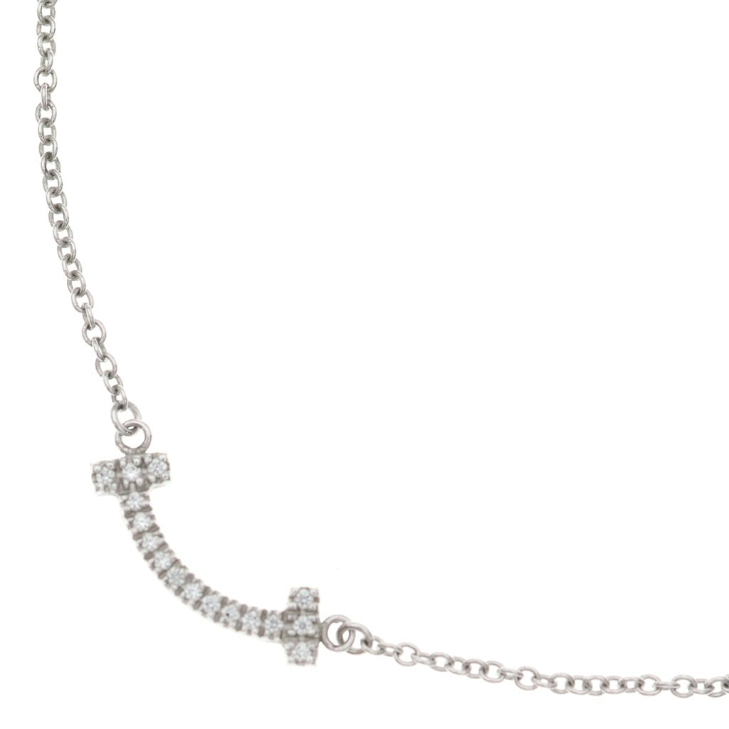 TIFFANY & Co.(ティファニー) Tスマイル ミニ ダイヤ ネックレス ペンダント チェーン シルバー Au750WG ホワイトゴールド レディース