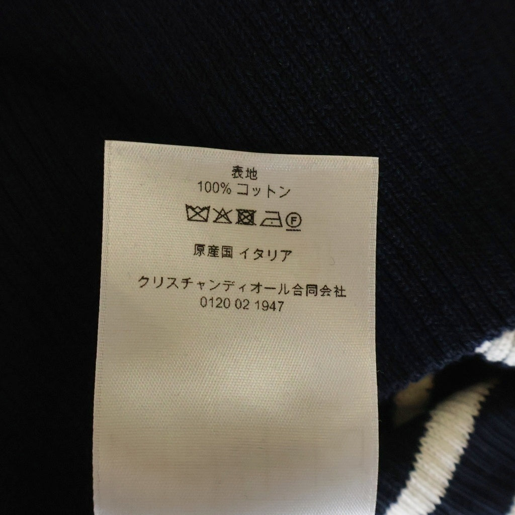 Christian Dior(クリスチャンディオール) Dioriviera ショートスリーブ フィット セーター コットン半袖ニット リブ編み ロゴ ネイビー 644S16B7E72 RFID レディース