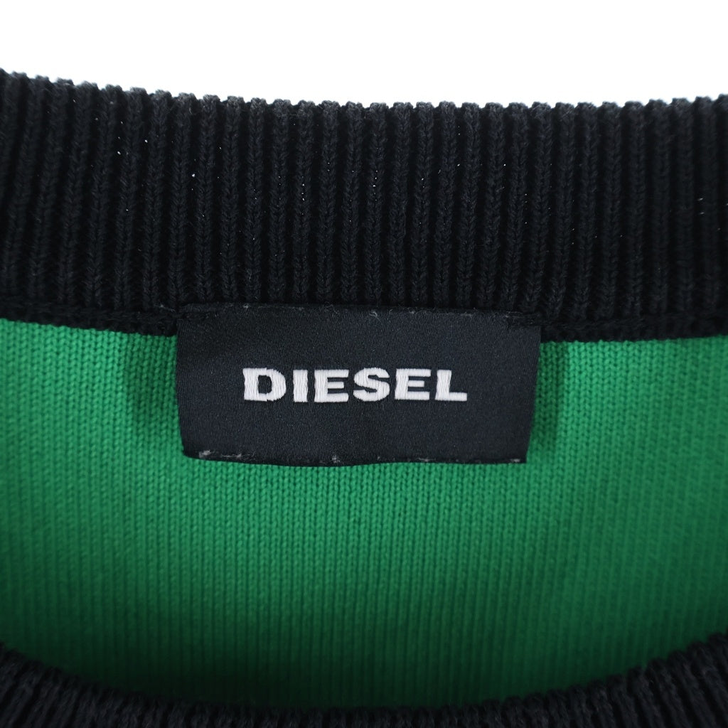 DIESEL(ディーゼル) ■バックロゴ 半袖ニット 黒×緑 #M