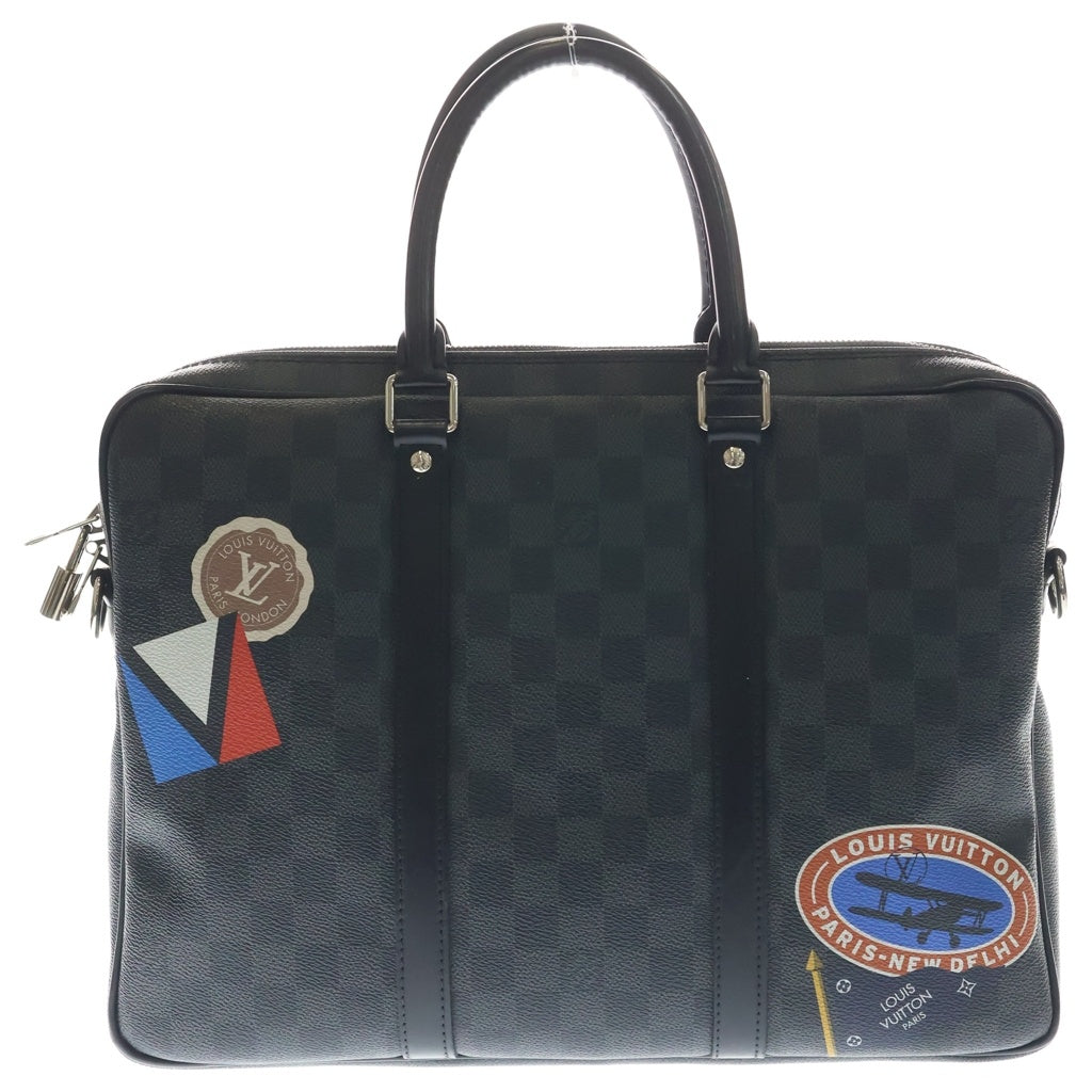 LOUIS VUITTON(ルイヴィトン) ダミエグラフィット LVリーグ ポルトドキュマン・ヴォワヤージュ ハンドバッグ ビジネスバッグ ブラック レザー×PVC N41053 シルバー金具 レディース