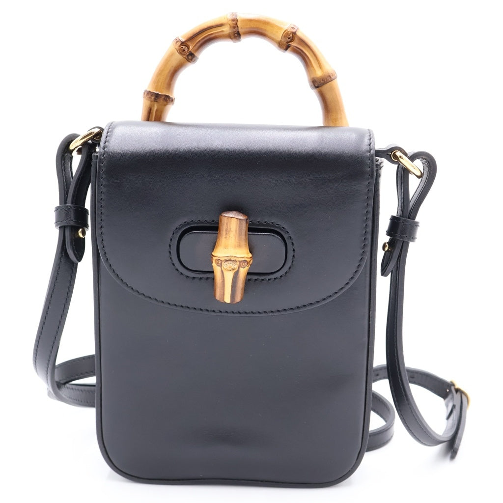 GUCCI(グッチ) バンブー2WAYショルダーバッグ ミニハンドバッグ ブラック レザー 702106 ゴールド金具 レディース