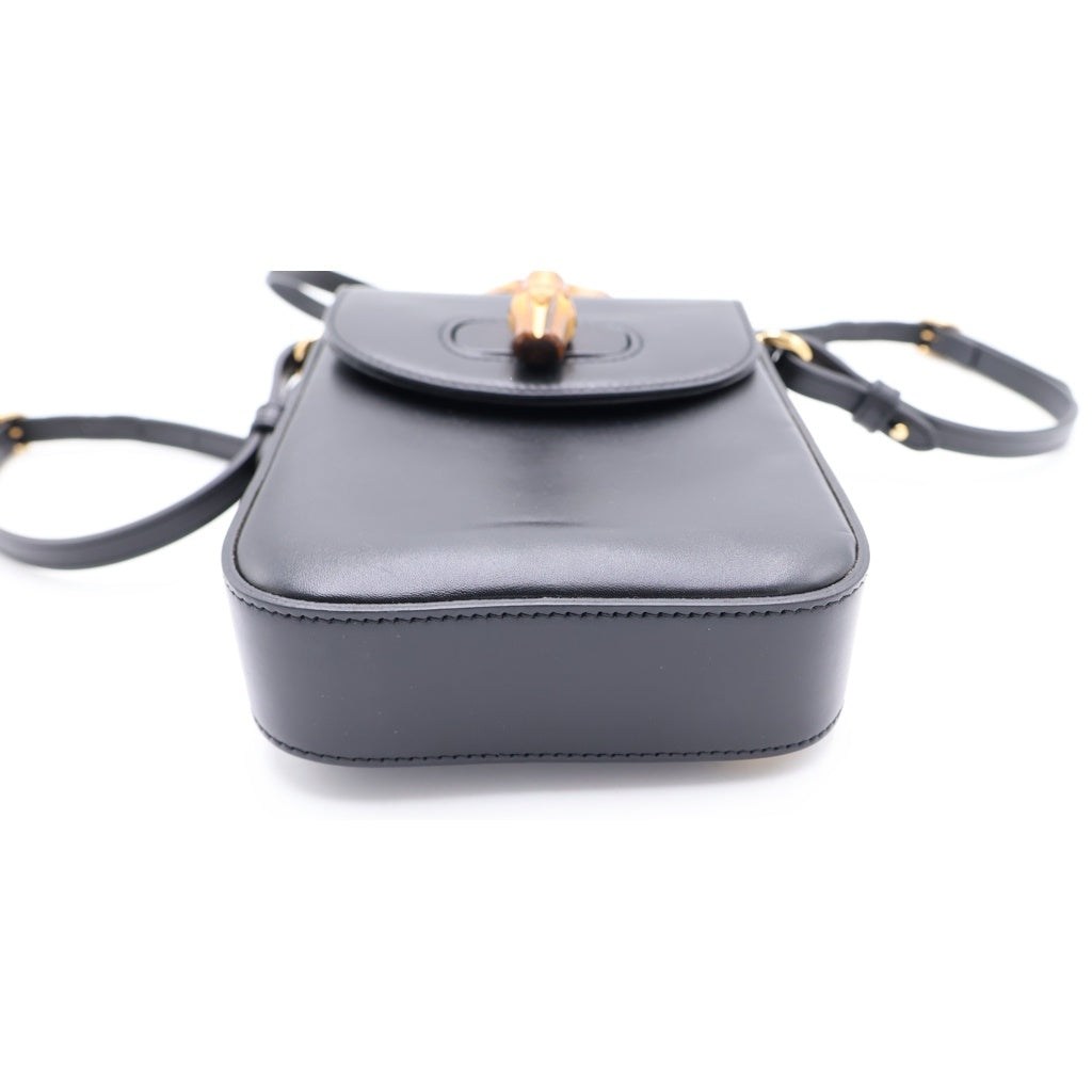 GUCCI(グッチ) バンブー2WAYショルダーバッグ ミニハンドバッグ ブラック レザー 702106 ゴールド金具 レディース