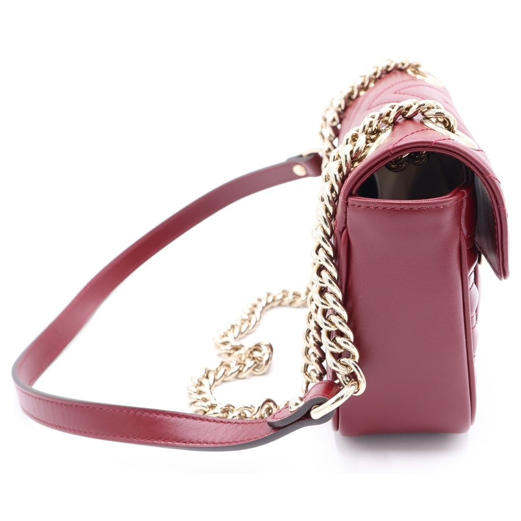 GUCCI(グッチ) GGマーモント チェーンショルダーバッグ ボルドー レザー 446744 ゴールド金具 レディース