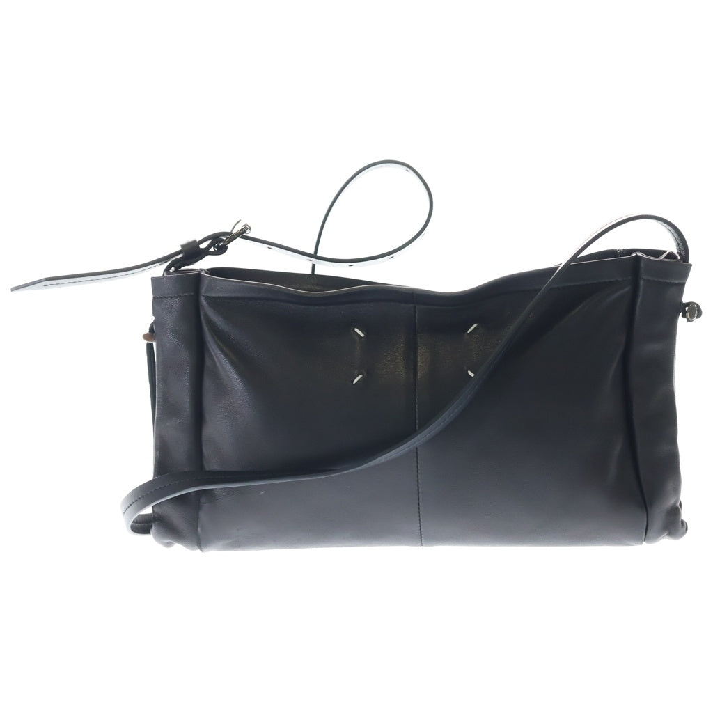 MM6 Maison Margiela(エムエムシックスメゾンマルジェラ) ドローストリング バケットバッグ ショルダーバッグ ブラック レザー SB1ZH0006 シルバー金具 レディース