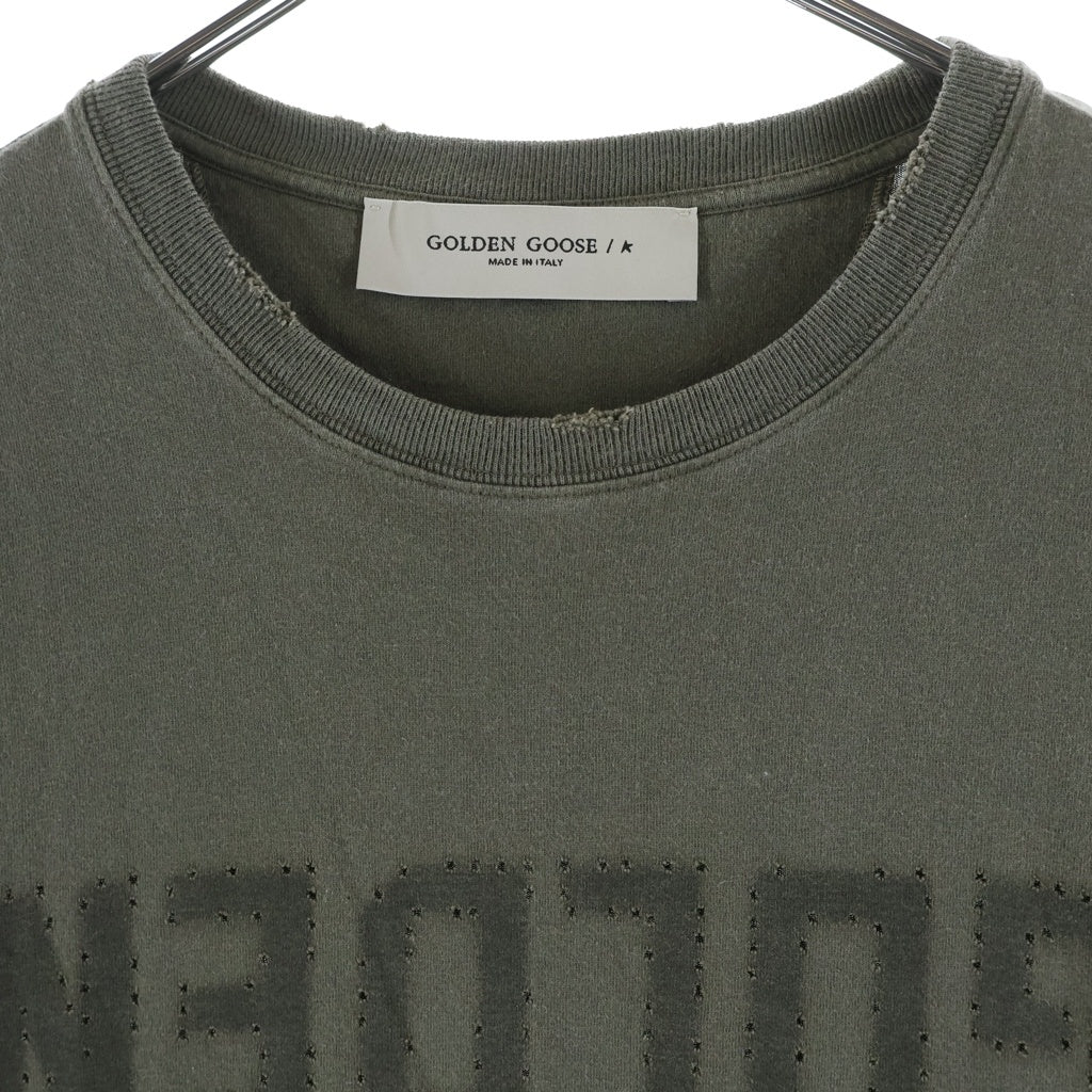 GOLDEN GOOSE DELUXE BRAND(ゴールデングースデラックスブランド) ロゴ ダメージ コットン 半袖 Tシャツ カットソー L カーキ