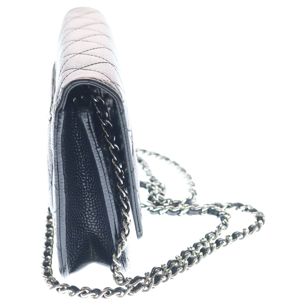 CHANEL(シャネル) マトラッセ チェーンショルダーウォレット ショルダーバッグ ブラック キャビアスキン AP0250 シルバー金具 レディース