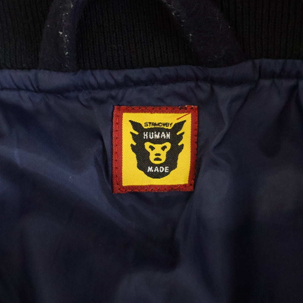 HUMAN MADE(ヒューマンメイド) 19AW VARSITY JACKET アームレザー ハートロゴ バーシティージャケット スタジャン ブルゾン ネイビー/ホワイト