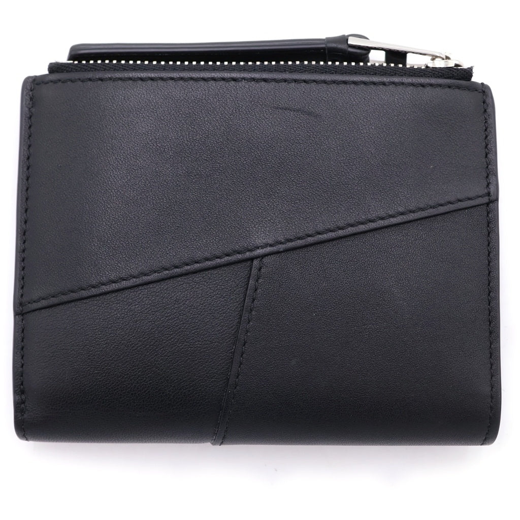 LOEWE(ロエベ) パズル スリム アナグラム コンパクトウォレット 二つ折り財布 コインケース ブラック レザー シルバー金具 レディース