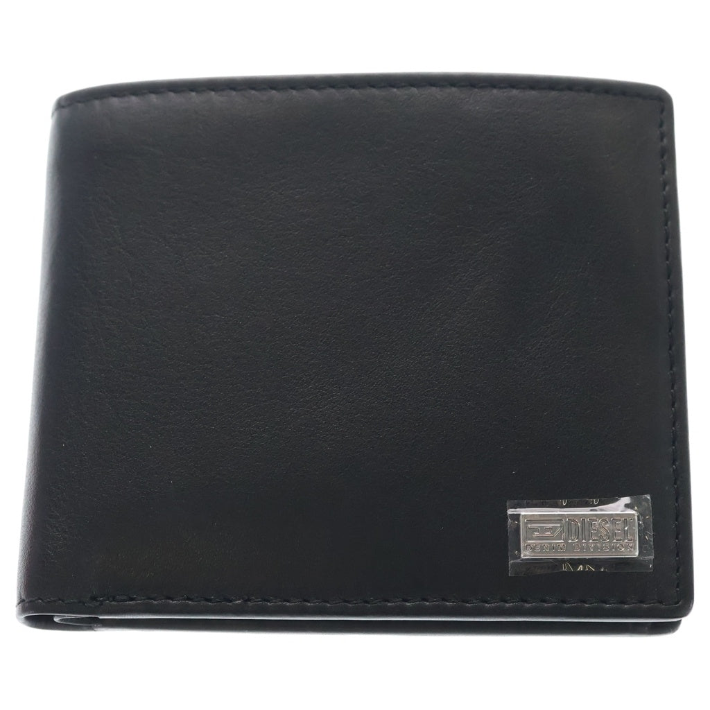 DIESEL(ディーゼル) ロゴプレート 二つ折り財布 コンパクトウォレット カードケース ブラック レザー レディース