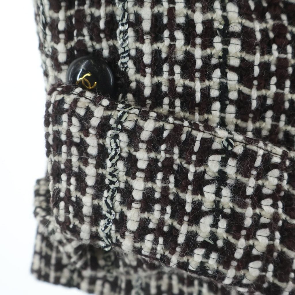 CHANEL(シャネル) 01AW archive Wool Tweed Coat ココマークボタン ウールツイード ハーフコート ホワイト/ブラウン/ブラック P18117V10417 レディース