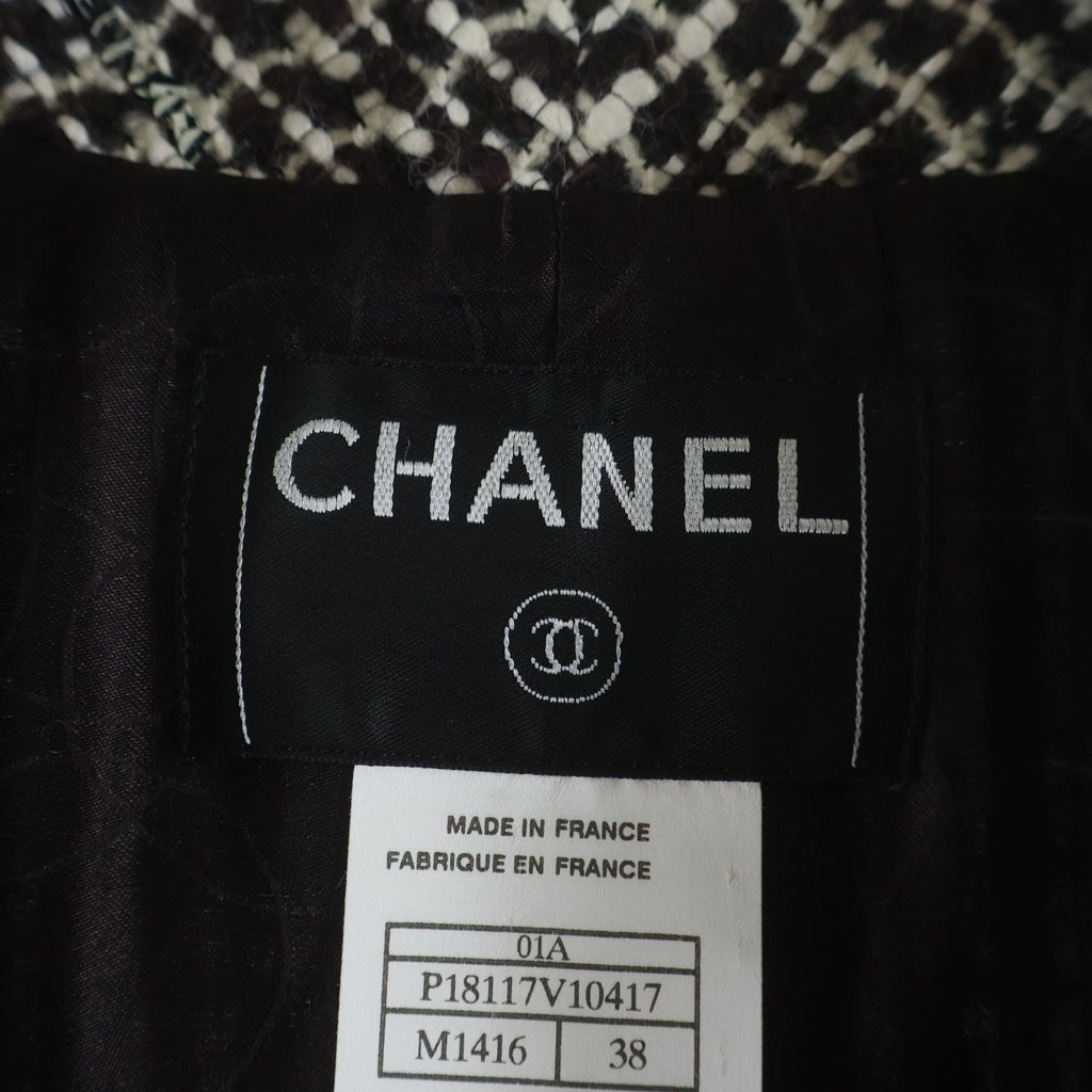CHANEL(シャネル) 01AW archive Wool Tweed Coat ココマークボタン ウールツイード ハーフコート ホワイト/ブラウン/ブラック P18117V10417 レディース