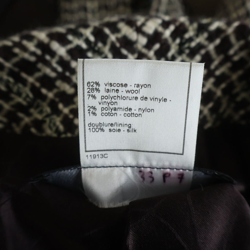 CHANEL(シャネル) 01AW archive Wool Tweed Coat ココマークボタン ウールツイード ハーフコート ホワイト/ブラウン/ブラック P18117V10417 レディース