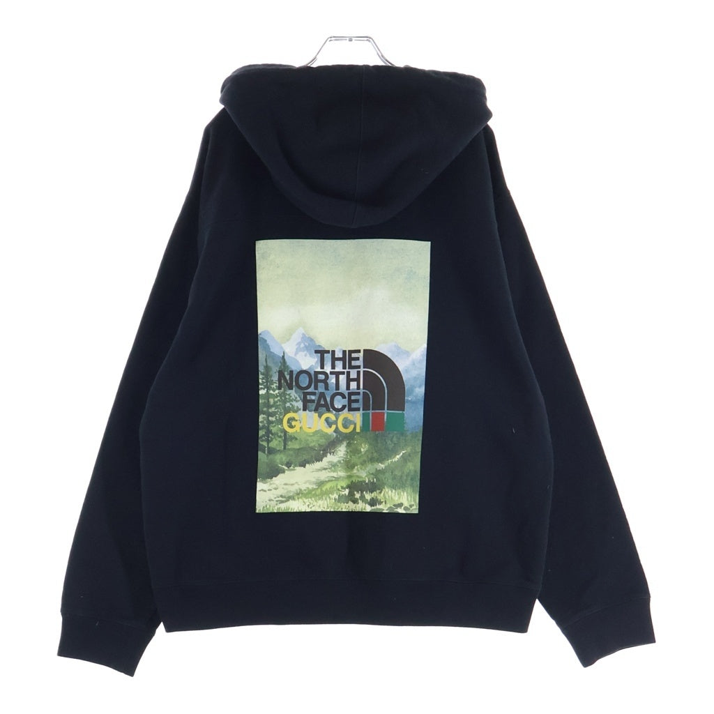 GUCCI(グッチ) ×THE NORTH FACE 21AW PULLOVER HOODIE プルオーバーフーディー パーカー 両面プリント ロゴ ブラック 671453 XJDW1