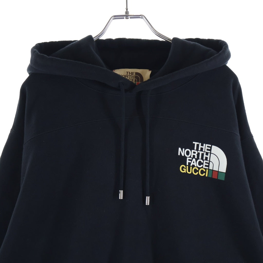 GUCCI(グッチ) ×THE NORTH FACE 21AW PULLOVER HOODIE プルオーバーフーディー パーカー 両面プリント ロゴ ブラック 671453 XJDW1