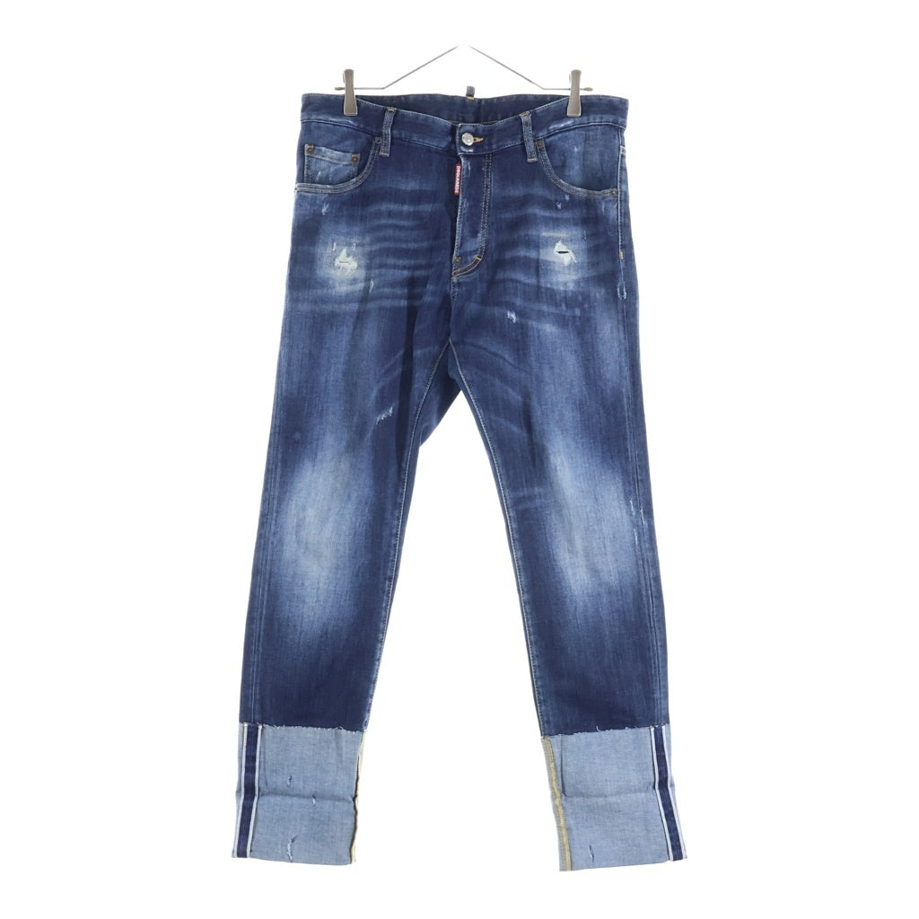 DSQUARED2(ディースクエアード) ダメージ加工ロールアップデニムパンツ インディゴブルー